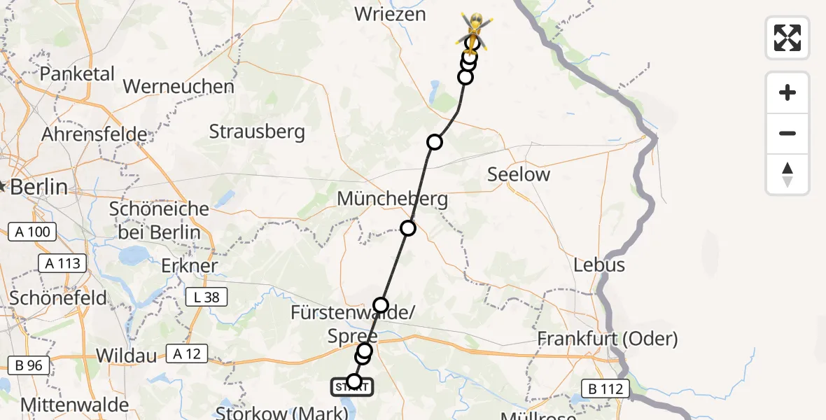 Flugroute Rettungshubschrauber Bad Saarow Hospital - Letschin, 08 Oktober 2026, 08:04