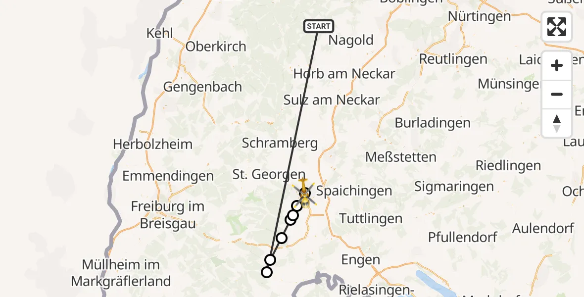 Flugroute Ambulanzhubschrauber Altensteig - DRF Air Rescue Station Villingen-Schwenningen Hubschrauberlandeplatz (Christoph 11), 08 Oktober 2026, 08:13