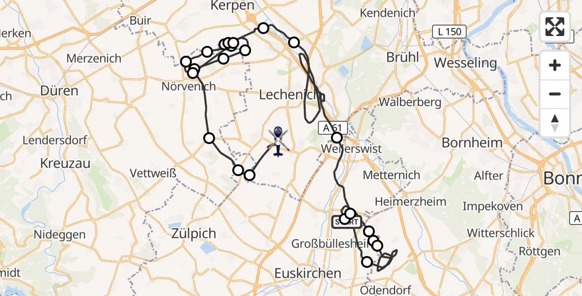 Flugroute Polizeihubschrauber Euskirchen - Erftstadt, 08 Oktober 2026, 08:14
