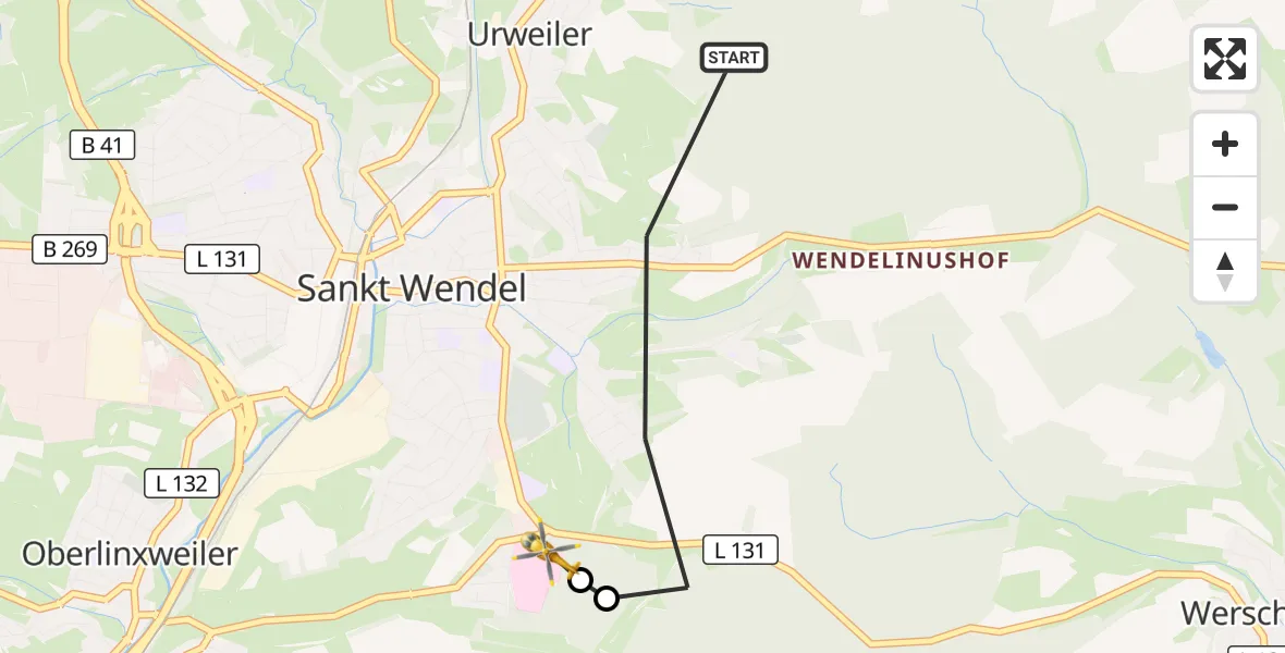 Flugroute Rettungshubschrauber St. Wendel - Marienhaus Hospital Sankt Wendel-Ottweiler, 08 Oktober 2026, 08:15