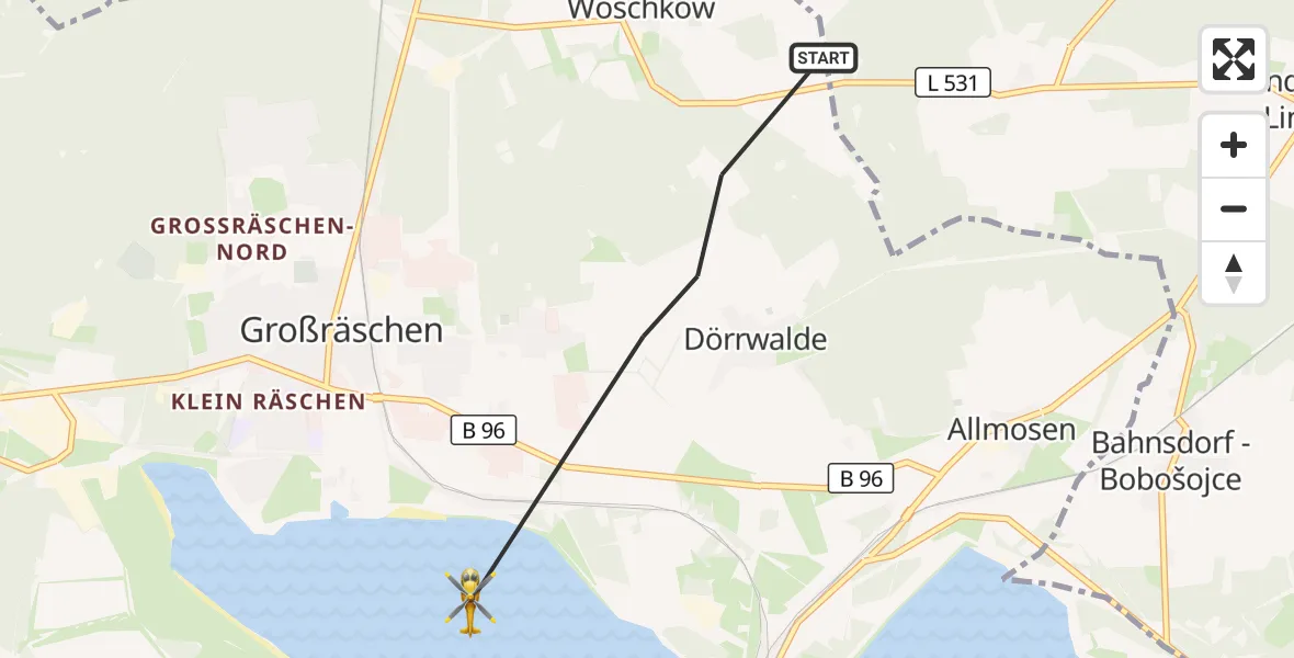 Flugroute Rettungshubschrauber Großräschen - Großräschen, 08 Oktober 2026, 08:19