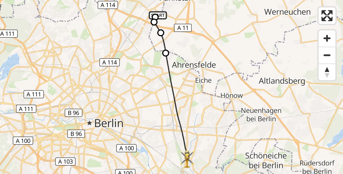 Flugroute Rettungshubschrauber Helios Clinic Berlin-Buch - Berlin, 08 Oktober 2026, 08:23