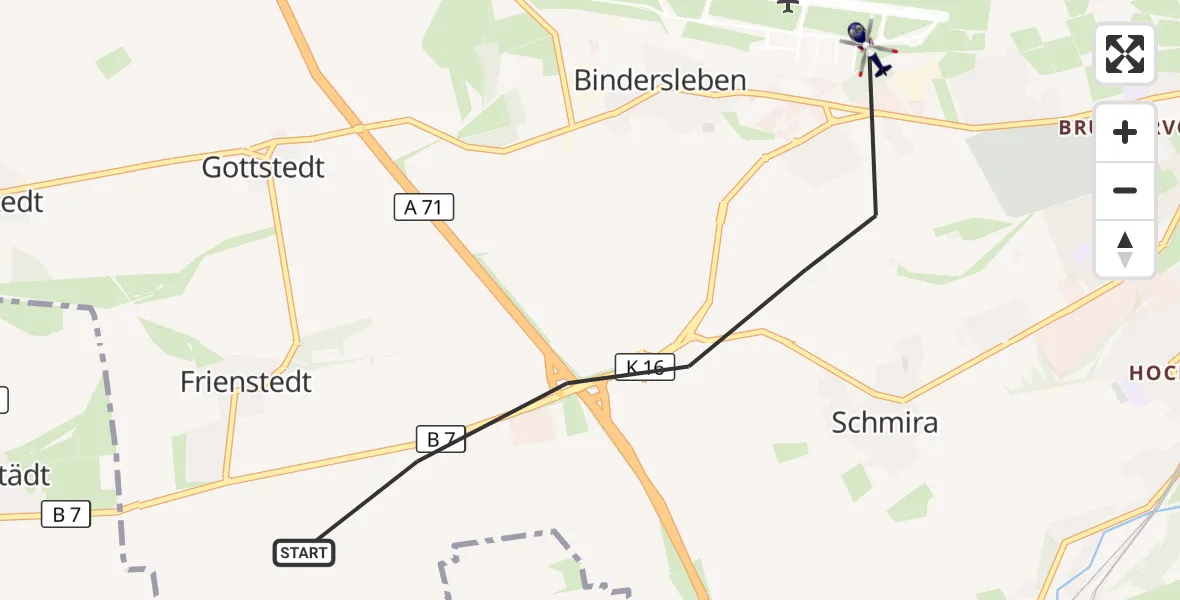 Flugroute Polizeihubschrauber Erfurt - Erfurt-Weimar Flughafen, 08 Oktober 2026, 08:40