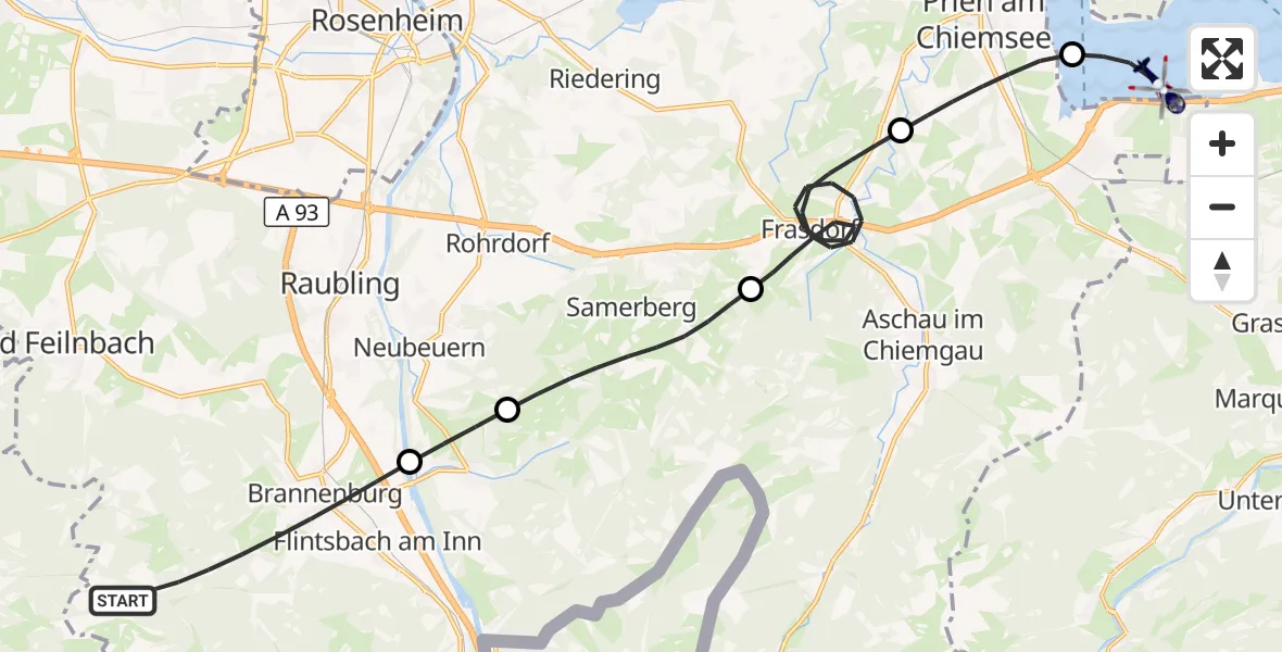 Flugroute Polizeihubschrauber Brannenburg - Chiemsee (See), 08 Oktober 2026, 08:56