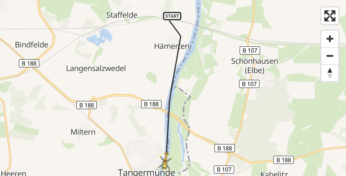 Flugroute Rettungshubschrauber Tangermünde - Jerichow, 08 Oktober 2026, 09:07
