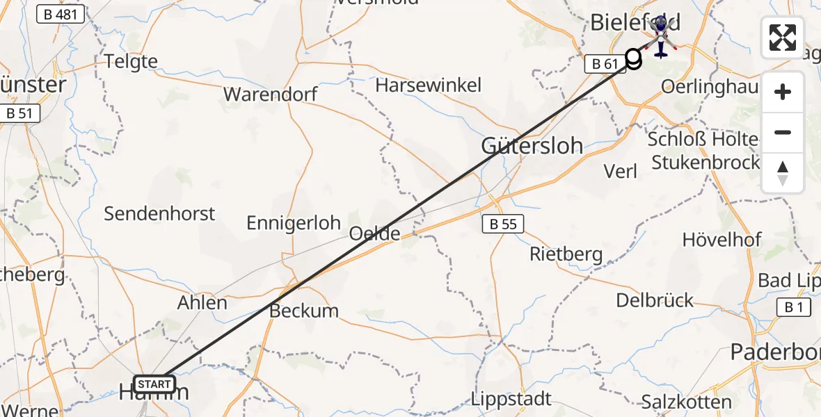 Flugroute Polizeihubschrauber Hamm-Lippewiesen Flugplatz - Bielefeld, 08 Oktober 2026, 09:32