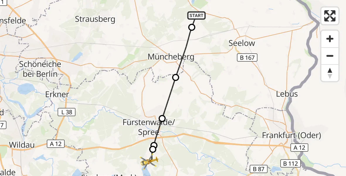 Flugroute Rettungshubschrauber Neuhardenberg - Bad Saarow, 08 Oktober 2026, 09:36