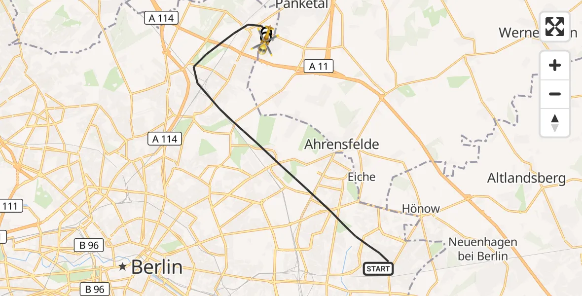 Flugroute Rettungshubschrauber Berlin - Helios Clinic Berlin-Buch, 08 Oktober 2026, 09:46