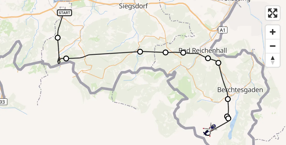 Flugroute Polizeihubschrauber Grassau - Ramsau b.Berchtesgaden, 08 Oktober 2026, 09:52