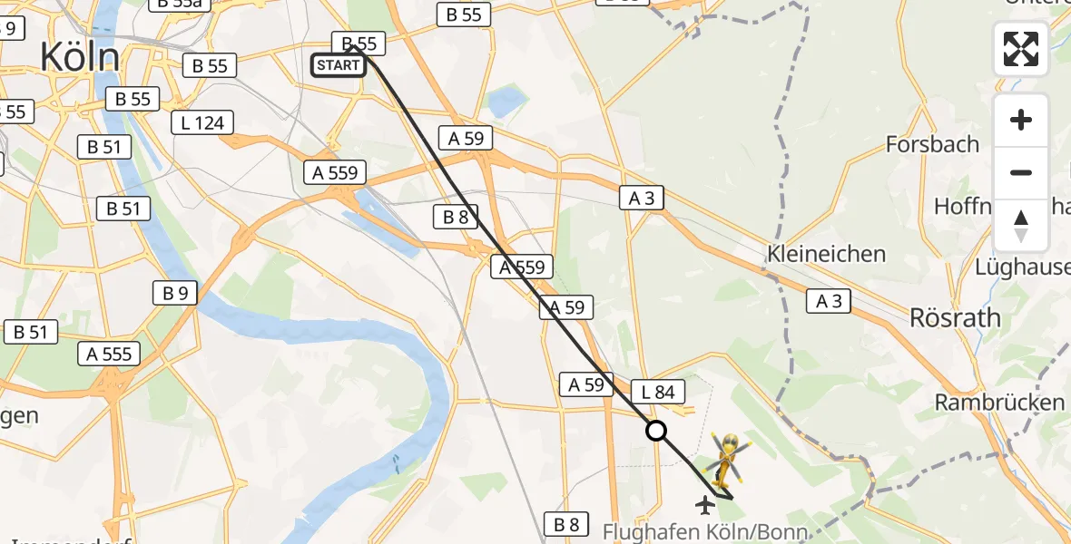 Flugroute Rettungshubschrauber Köln - Köln Bonn Flughafen, 08 Oktober 2026, 09:53