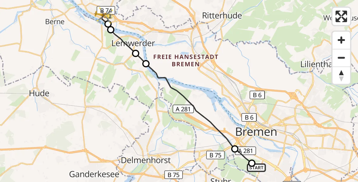 Flugroute Rettungshubschrauber Bremen - Bremen, 08 Oktober 2026, 09:57