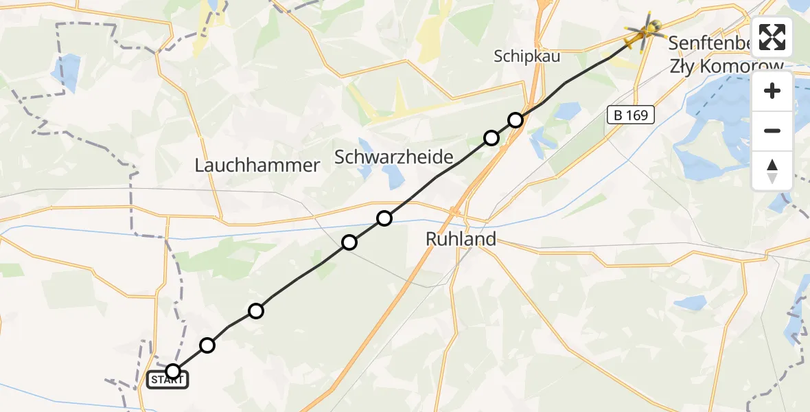 Flugroute Rettungshubschrauber Großkmehlen - Schipkau, 08 Oktober 2026, 09:58