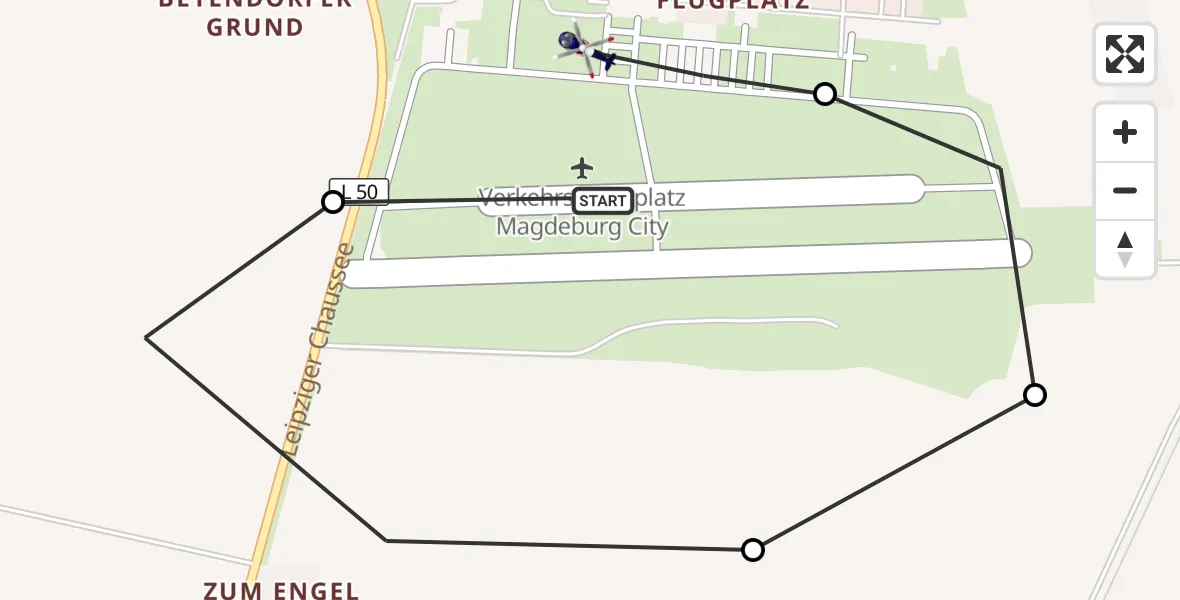 Flugroute Polizeihubschrauber Magdeburg City Flugplatz - Magdeburg City Flugplatz, 08 Oktober 2026, 10:11