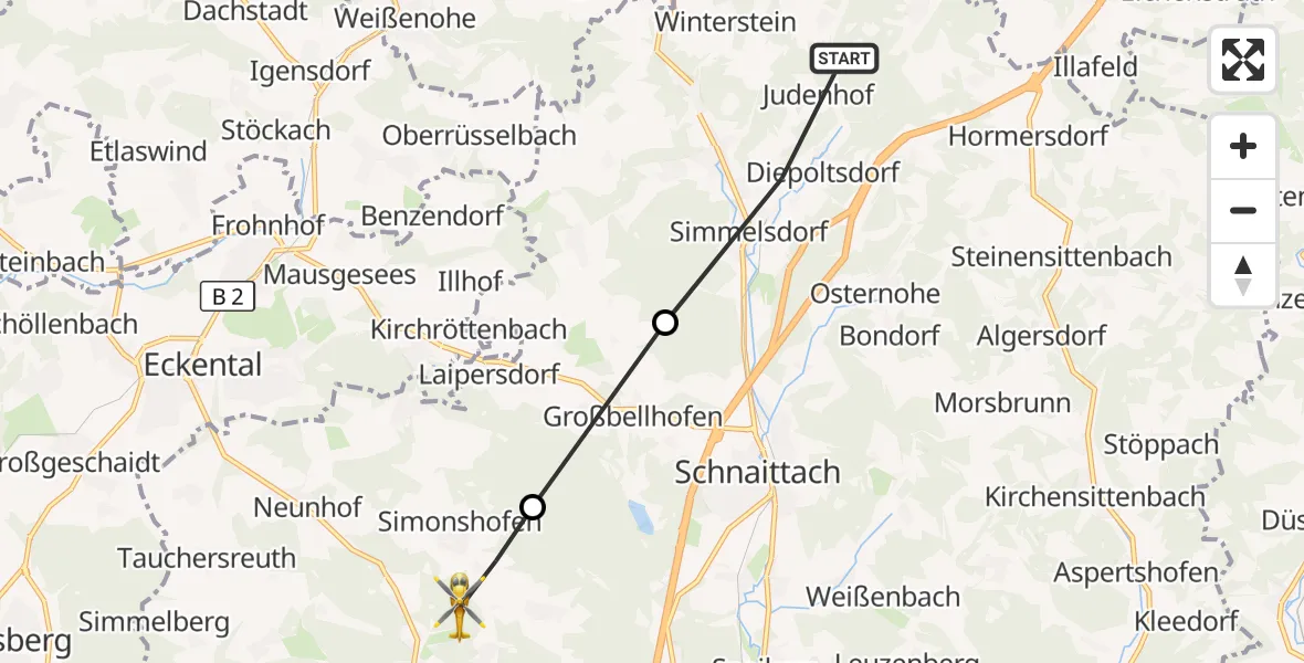 Flugroute Rettungshubschrauber Simmelsdorf - Lauf a.d.Pegnitz, 08 Oktober 2026, 10:17