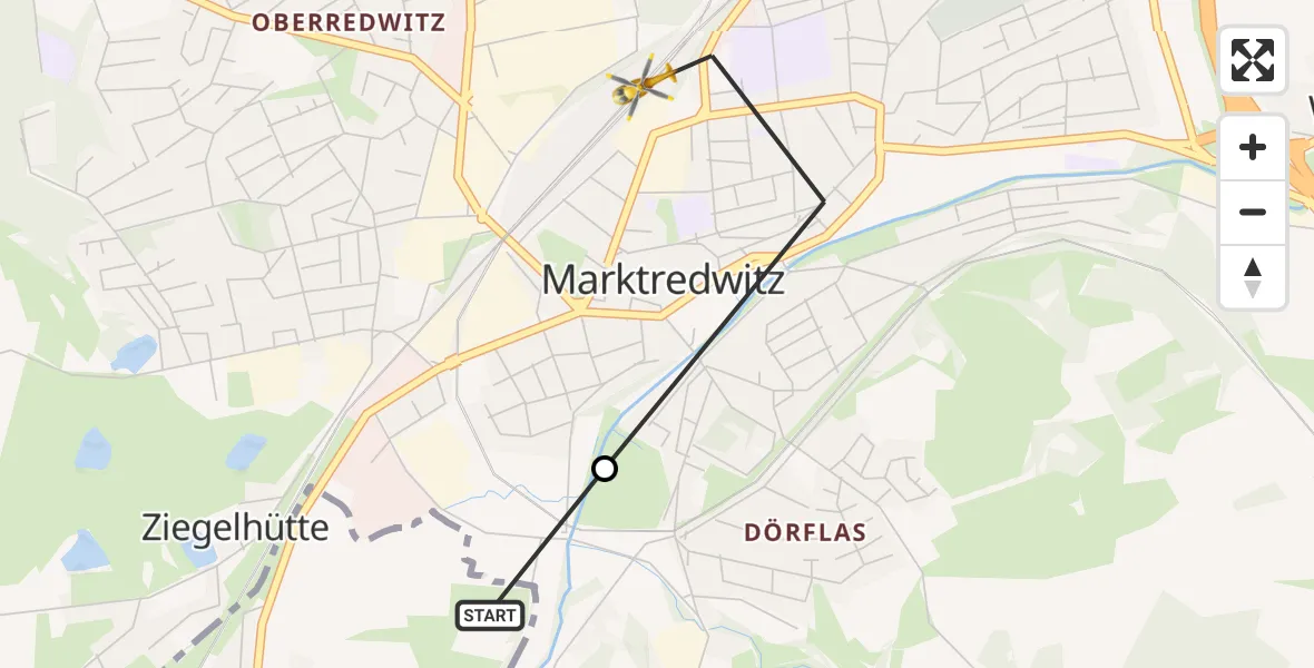 Flugroute Ambulanzhubschrauber Waldershof - Marktredwitz, 08 Oktober 2026, 10:21