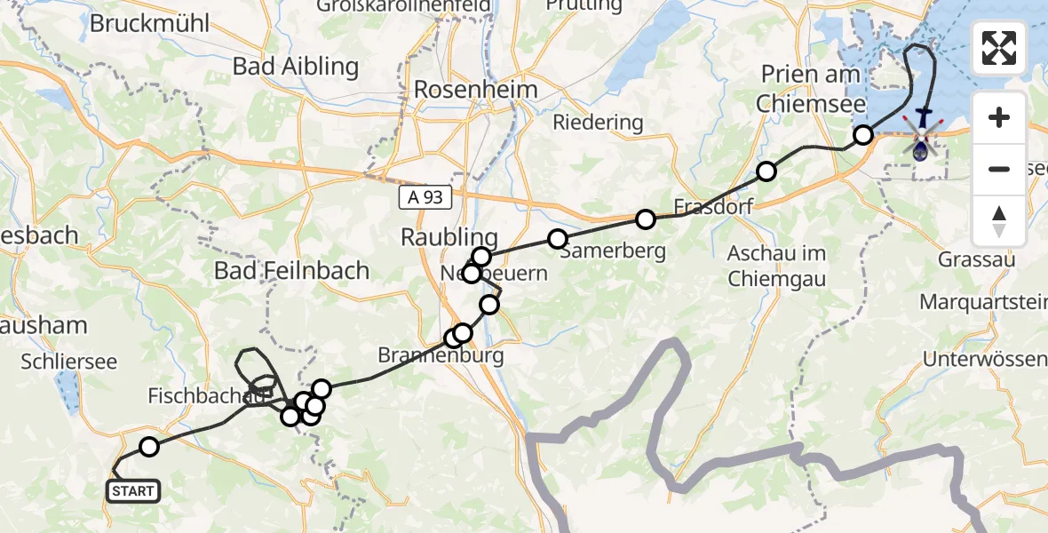 Flugroute Polizeihubschrauber Schliersee - Bernau a.Chiemsee, 08 Oktober 2026, 10:37