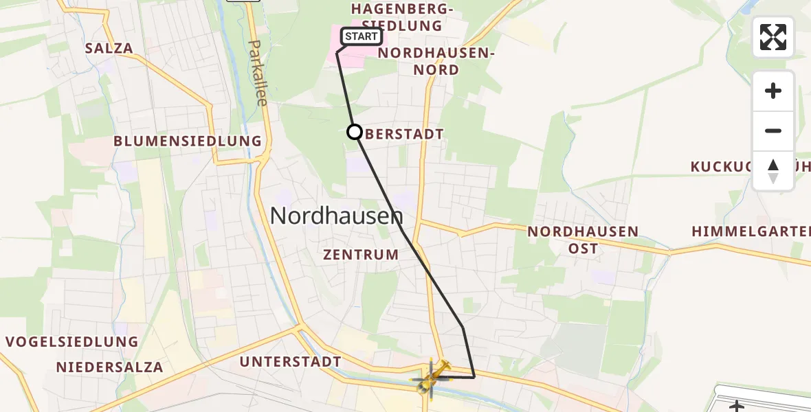 Flugroute Rettungshubschrauber Südharz Hospital Nordhausen - Nordhausen, 08 Oktober 2026, 10:40