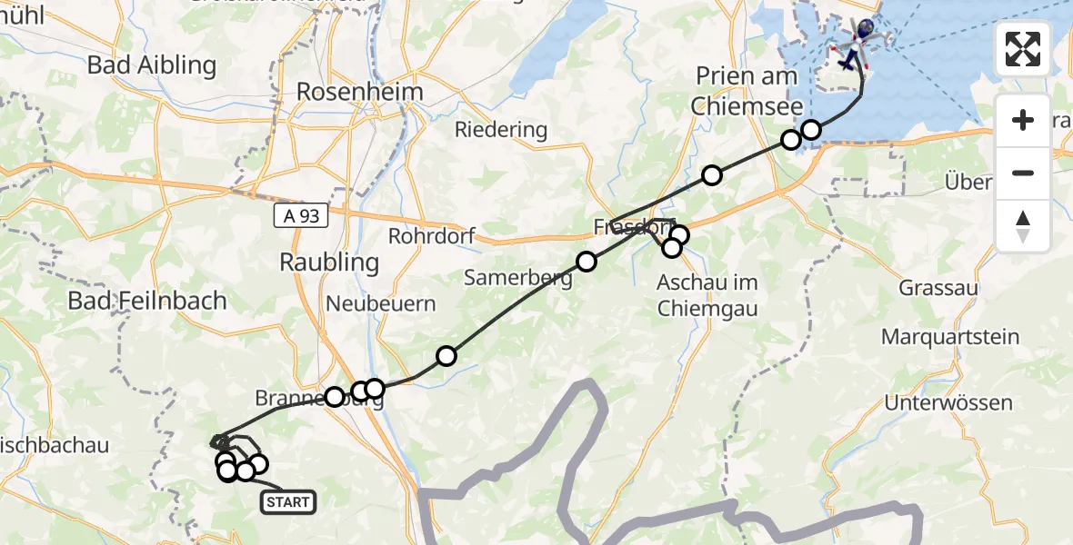 Flugroute Polizeihubschrauber Flintsbach a.Inn - Chiemsee (See), 08 Oktober 2026, 10:45
