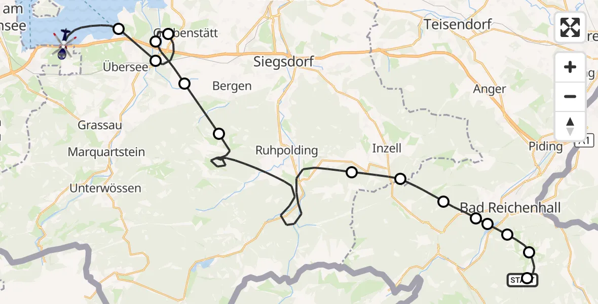 Flugroute Polizeihubschrauber Schneizlreuth - Chiemsee (See), 08 Oktober 2026, 10:46