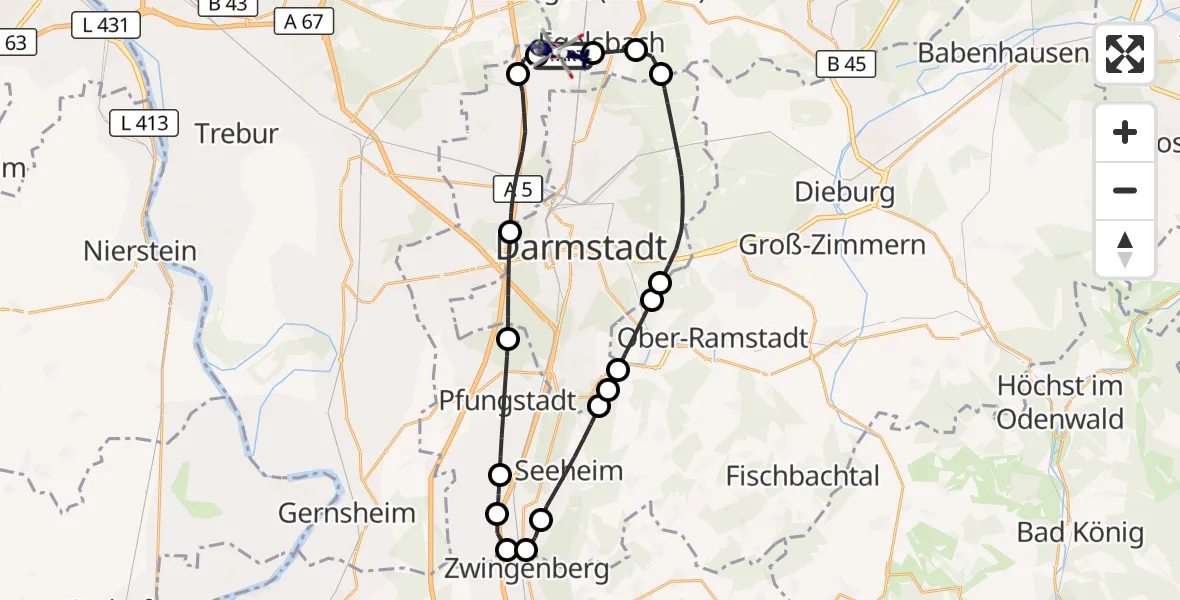 Flugroute Polizeihubschrauber Flughafen Frankfurt-Egelsbach - Flughafen Frankfurt-Egelsbach, 08 Oktober 2026, 10:47