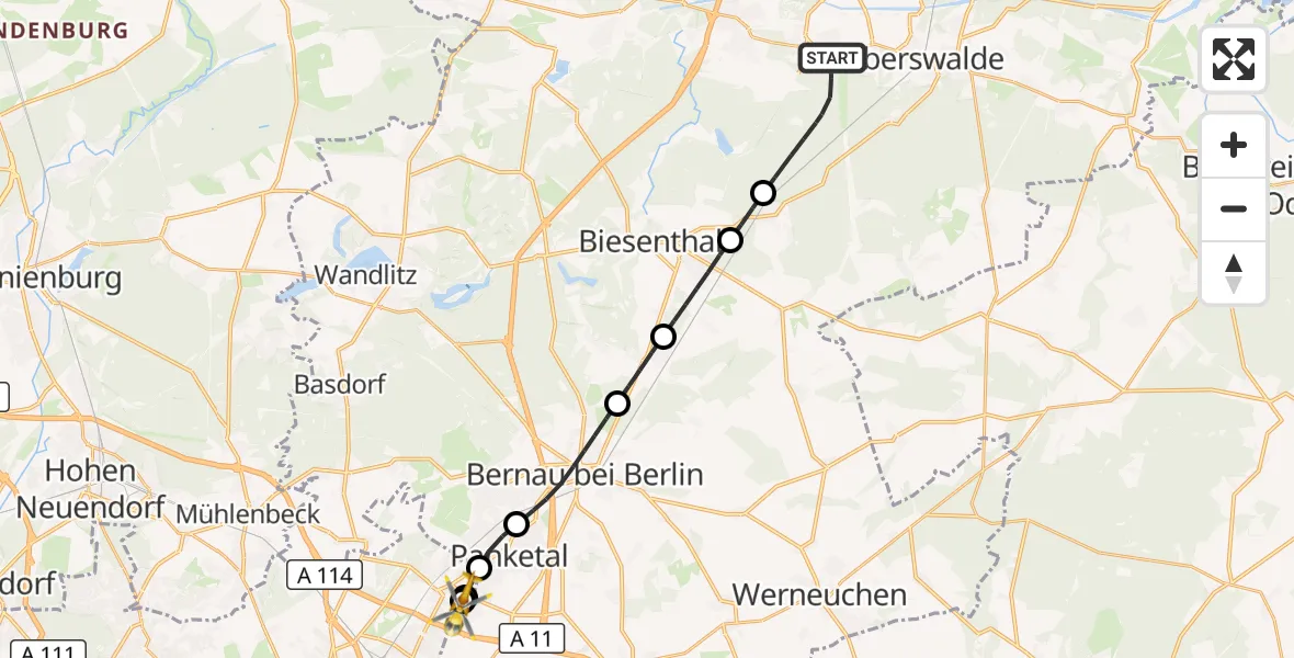Flugroute Rettungshubschrauber Eberswalde - Helios Clinic Berlin-Buch, 08 Oktober 2026, 10:47