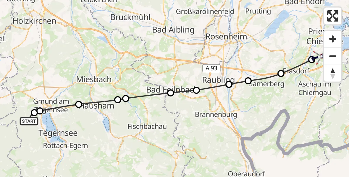 Flugroute Polizeihubschrauber Gmund a.Tegernsee - Bernau a.Chiemsee, 08 Oktober 2026, 10:52