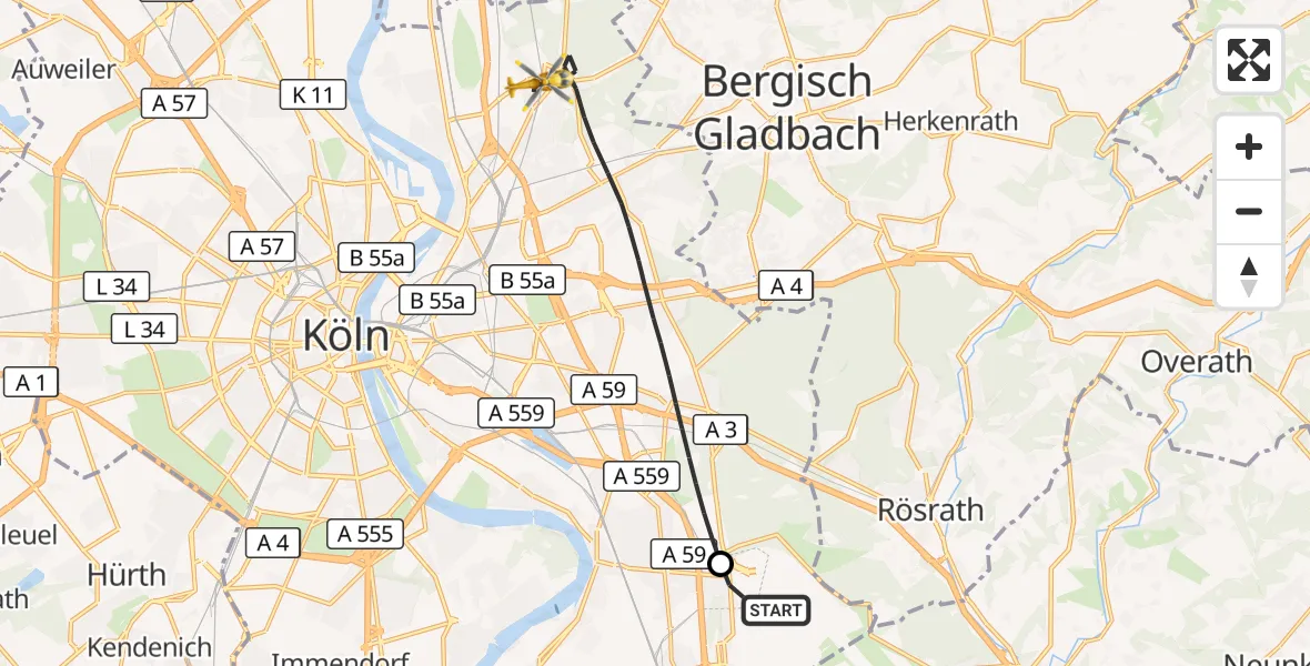 Flugroute Rettungshubschrauber Köln Bonn Flughafen - Köln, 08 Oktober 2026, 10:54