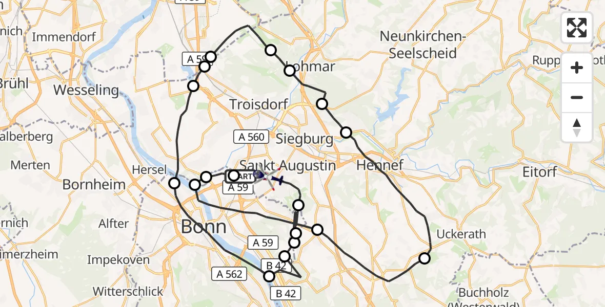 Flugroute Polizeihubschrauber Sankt Augustin - Bonn-Hangelar Flugplatz, 08 Oktober 2026, 11:03