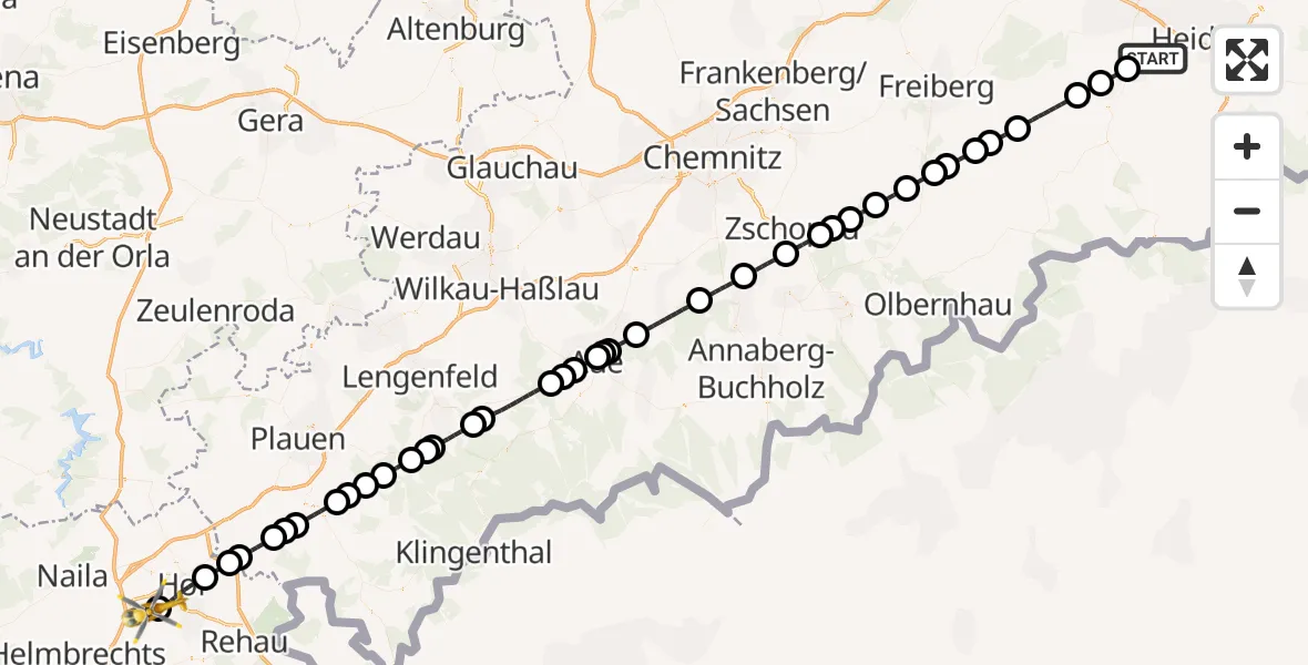 Flugroute Rettungshubschrauber Kreischa - Hof-Plauen Flughafen, 08 Oktober 2026, 11:04