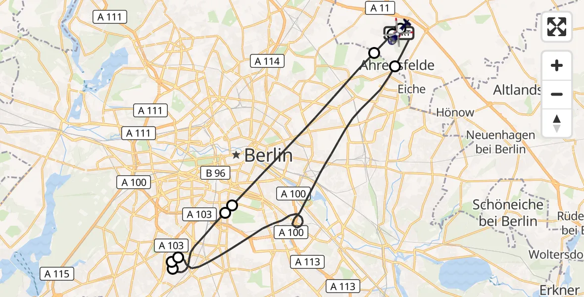 Flugroute Polizeihubschrauber Ahrensfelde Hubschrauberlandeplatz - Ahrensfelde Hubschrauberlandeplatz, 08 Oktober 2026, 11:06