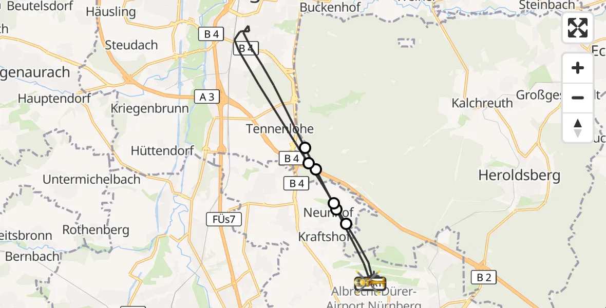 Flugroute Ambulanzhubschrauber Flughafen Nuremberg - Flughafen Nuremberg, 08 Oktober 2026, 11:21