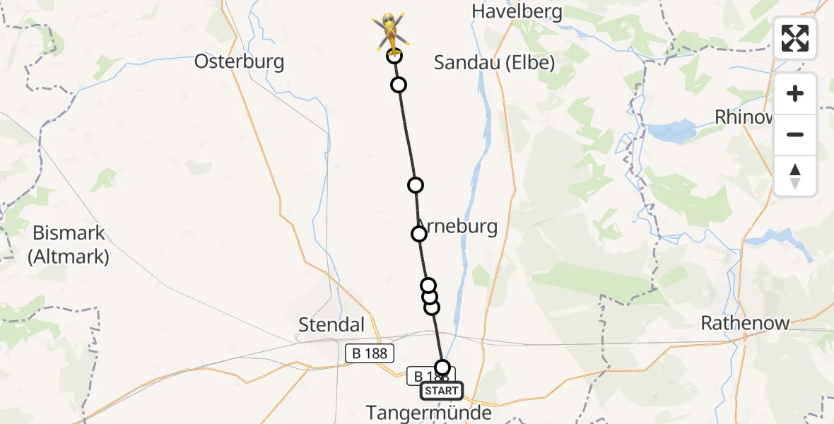 Flugroute Rettungshubschrauber Jerichow - Werben (Elbe), 08 Oktober 2026, 11:22