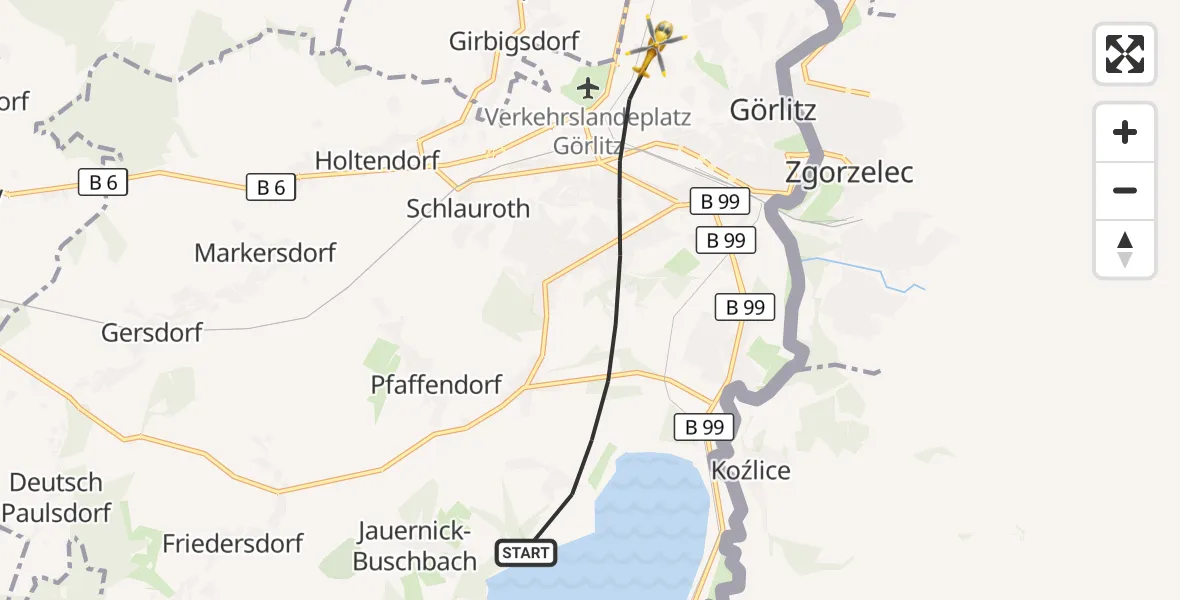 Flugroute Rettungshubschrauber Görlitz - Görlitz, 08 Oktober 2026, 11:26