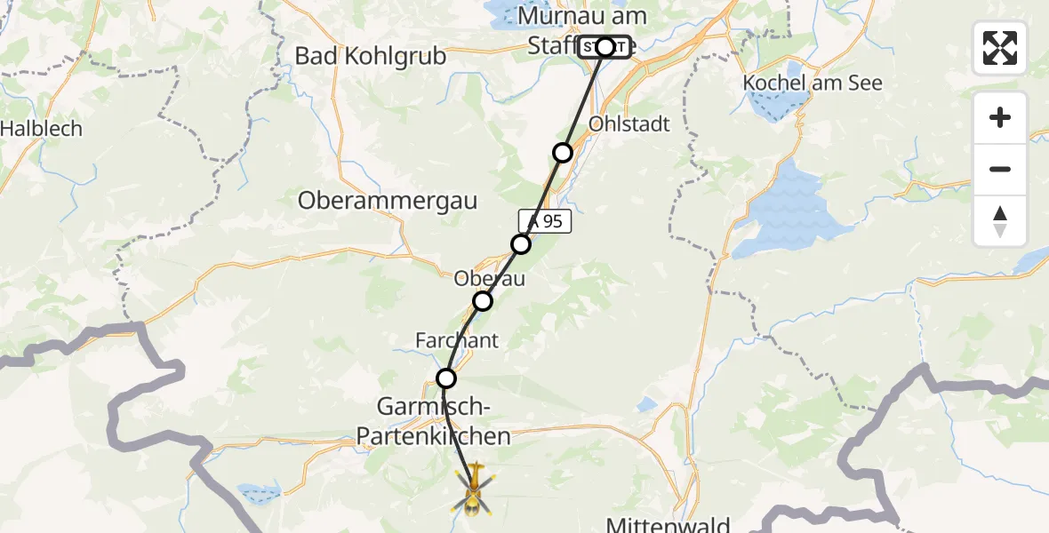 Flugroute Rettungshubschrauber Murnau Accident Hospital - Garmisch-Partenkirchen, 08 Oktober 2026, 11:29