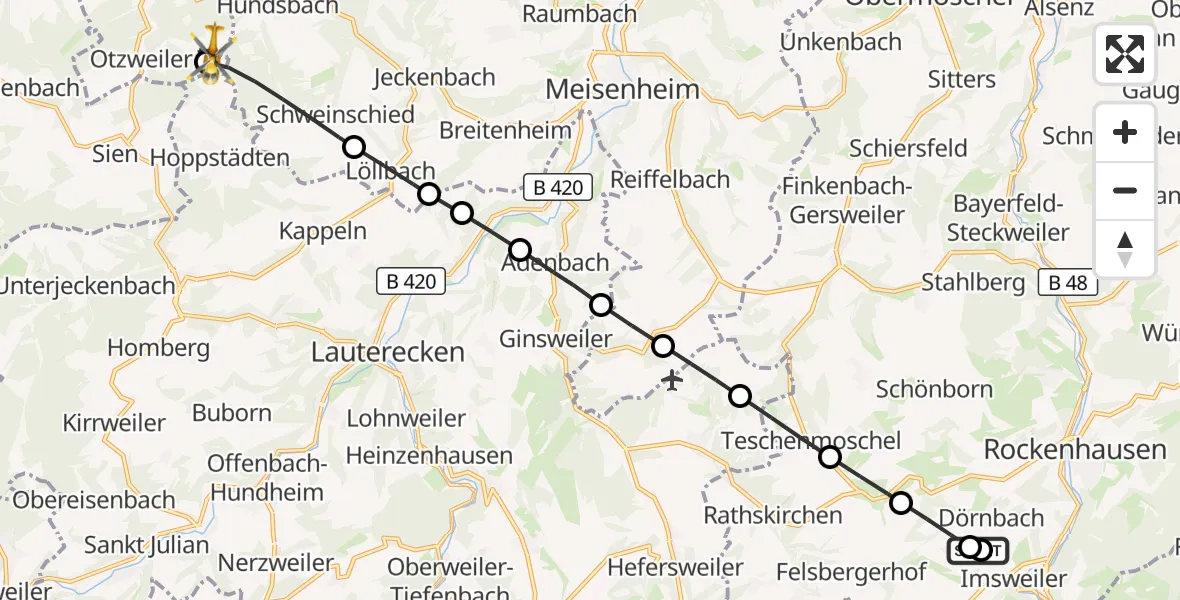 Flugroute Rettungshubschrauber Rockenhausen - Limbach, 08 Oktober 2026, 11:31