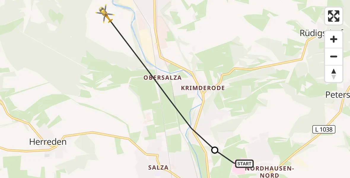Flugroute Rettungshubschrauber Südharz Hospital Nordhausen - Nordhausen, 08 Oktober 2026, 11:35