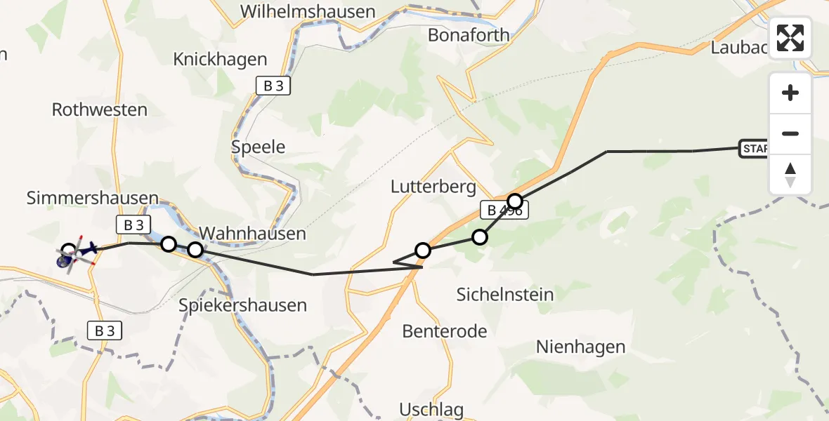 Flugroute Polizeihubschrauber Hann.Münden - Fuldatal, 08 Oktober 2026, 11:43