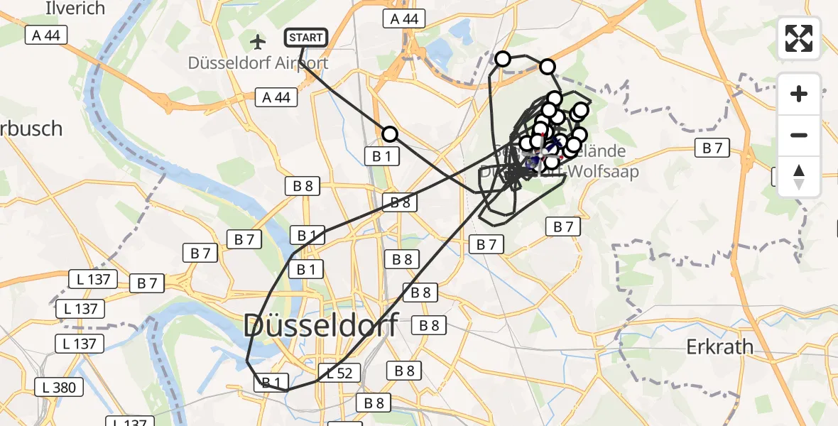 Flugroute Polizeihubschrauber Düsseldorf Flughafen - Düsseldorf, 08 Oktober 2026, 11:55