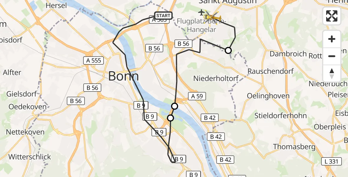 Flugroute Rettungshubschrauber Bonn - Sankt Augustin, 08 Oktober 2026, 11:55