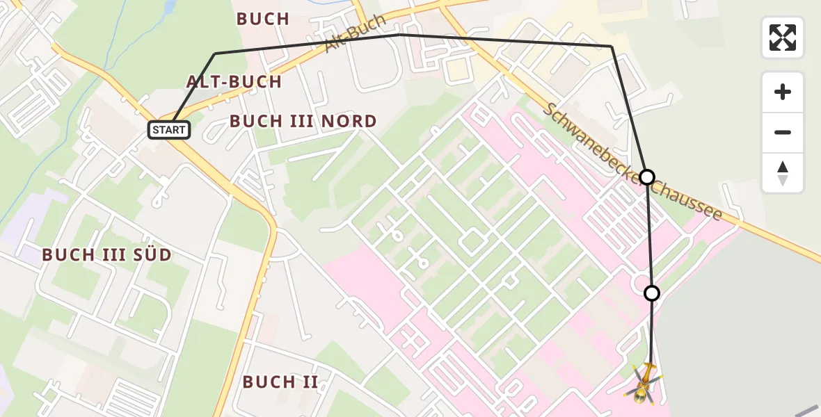 Flugroute Rettungshubschrauber Berlin - Helios Clinic Berlin-Buch, 08 Oktober 2026, 12:00
