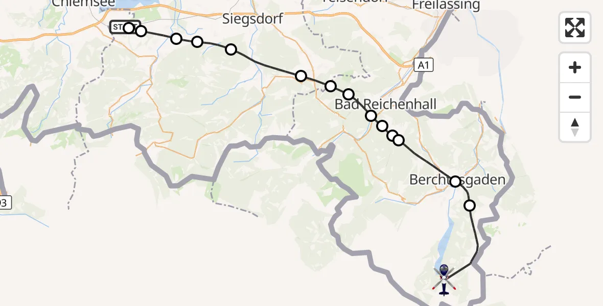 Flugroute Polizeihubschrauber Bernau a.Chiemsee - Schönau a.Königssee, 08 Oktober 2026, 12:05