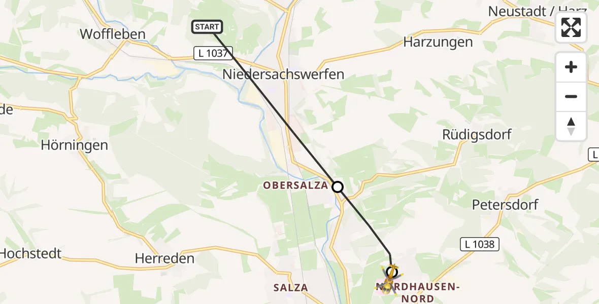 Flugroute Rettungshubschrauber Harztor - Südharz Hospital Nordhausen, 08 Oktober 2026, 12:08