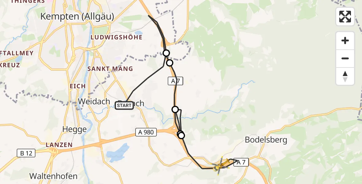 Flugroute Rettungshubschrauber Durach - Sulzberg, 08 Oktober 2026, 12:10