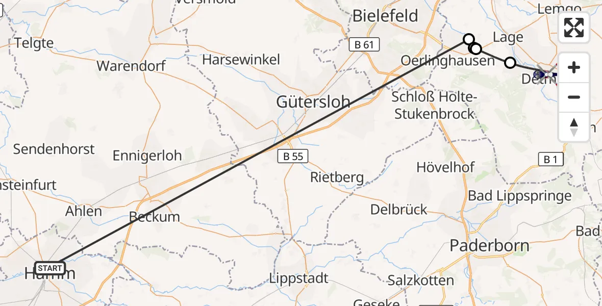Flugroute Polizeihubschrauber Hamm-Lippewiesen Flugplatz - Detmold, 08 Oktober 2026, 12:14