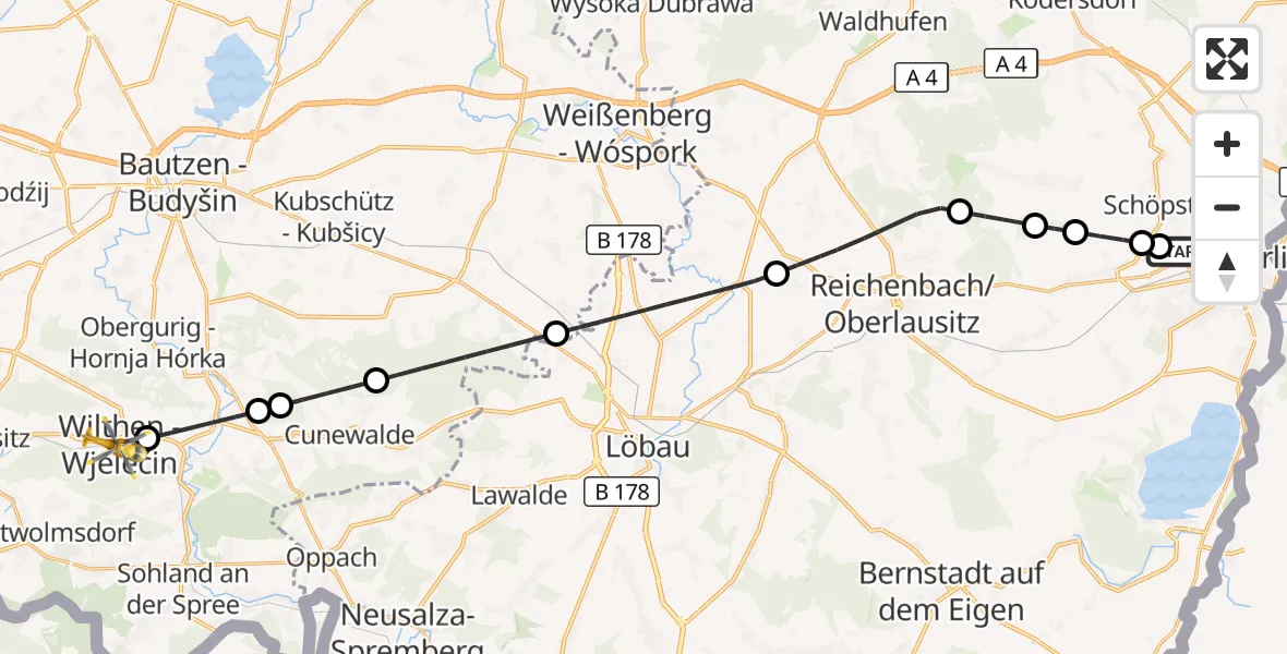 Flugroute Rettungshubschrauber Görlitz Flugplatz - Wilthen, 08 Oktober 2026, 12:16
