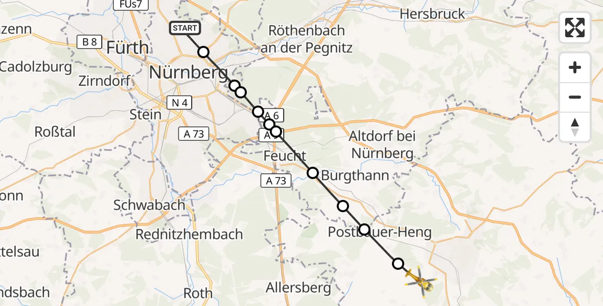 Flugroute Ambulanzhubschrauber Flughafen Nuremberg - Berngau, 08 Oktober 2026, 12:18