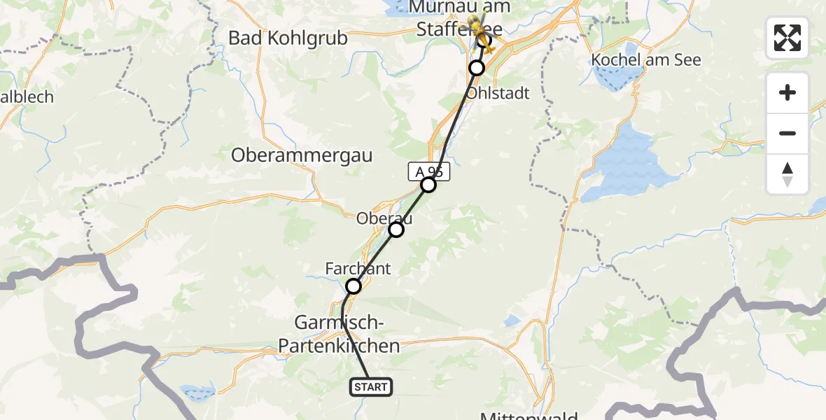 Flugroute Rettungshubschrauber Garmisch-Partenkirchen - Murnau a.Staffelsee, 08 Oktober 2026, 12:30