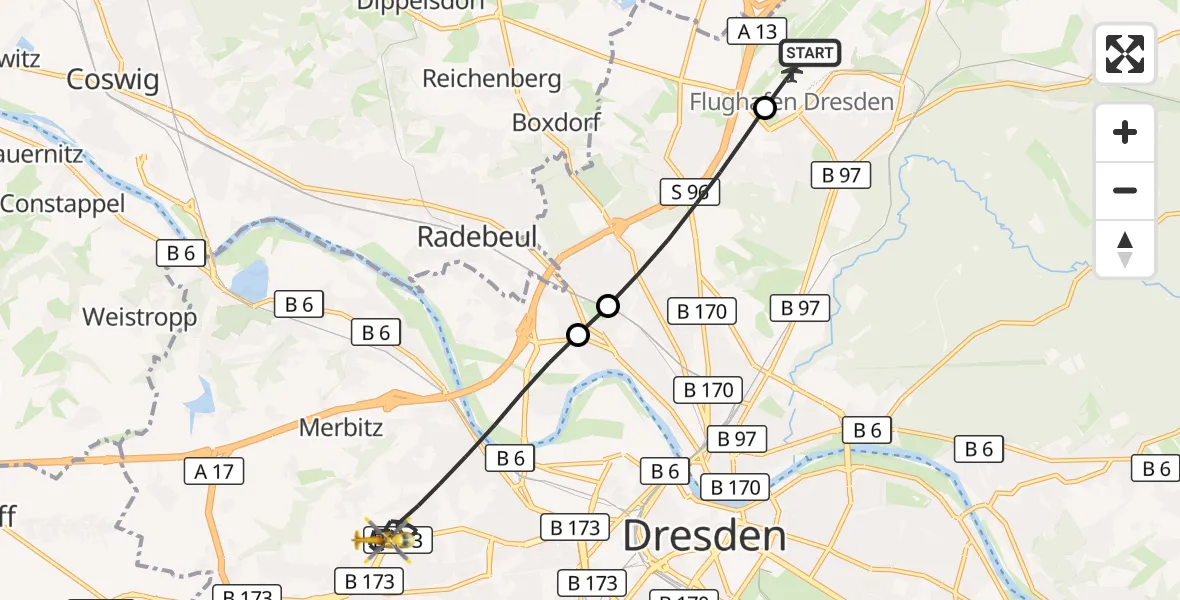 Flugroute Rettungshubschrauber Dresden Flughafen - Dresden, 08 Oktober 2026, 12:30