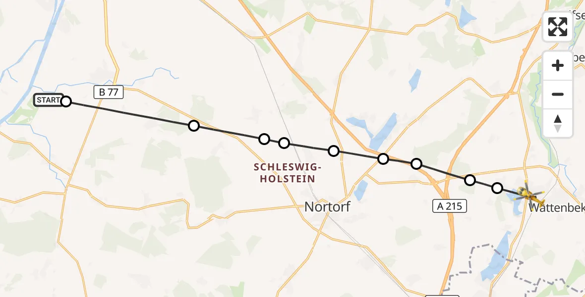 Flugroute Ambulanzhubschrauber Hörsten - Bordesholm, 08 Oktober 2026, 12:36
