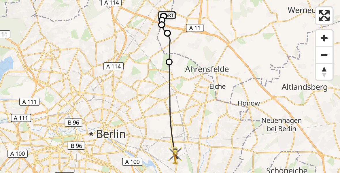 Flugroute Rettungshubschrauber Helios Clinic Berlin-Buch - Berlin, 08 Oktober 2026, 12:47